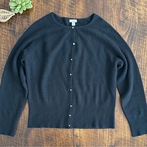 Apt. 9 | Classic Black 100% Cashmere Cardigan with Rhinestone Buttons, Size L